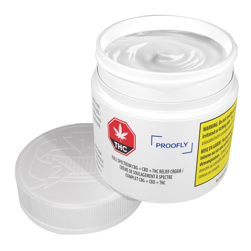 Cannabis Product Full Spectrum CBG + CBD + THC Relief Cream by Proofly